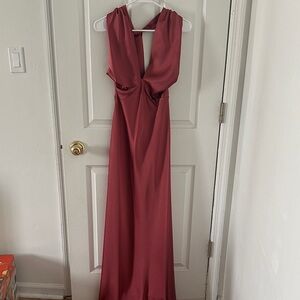 Vici Elegant Sleeveless Deep V Halter Satin Dress in Dusty Rose